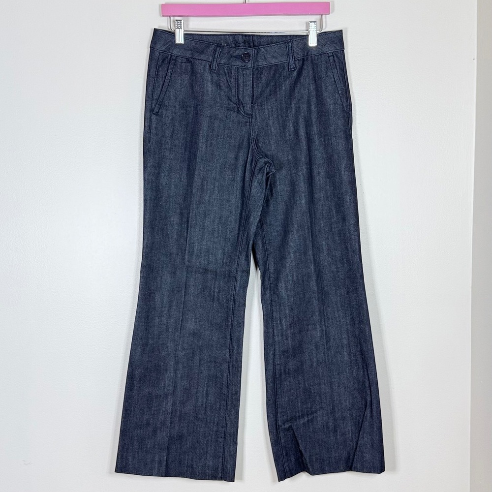 Talbots Womens Wide Leg Trouser Jeans Size 10 Petite Dark Wash Denim Classic